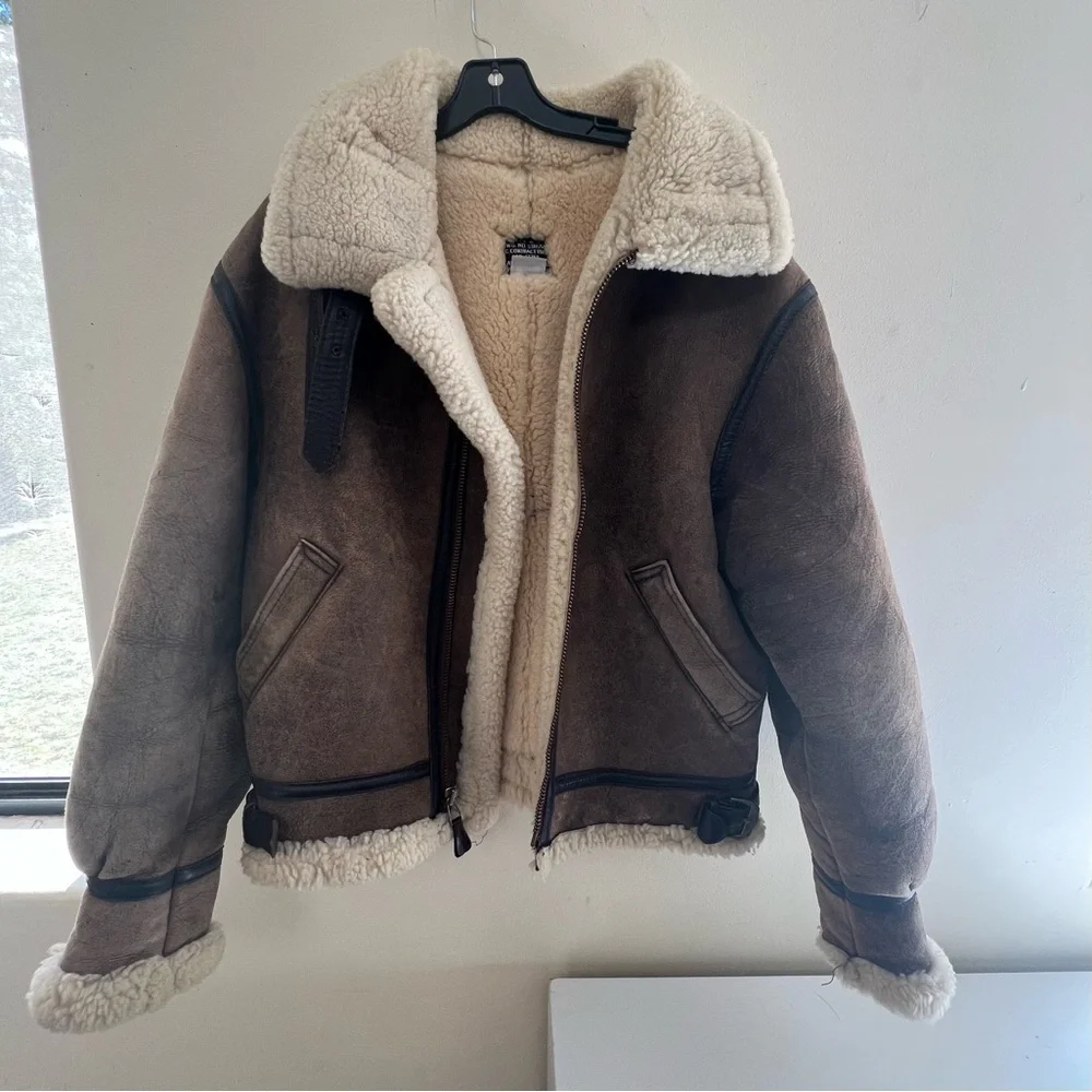 Men's Shearling Aviator Jacket - Brown - Picture 12 of 15